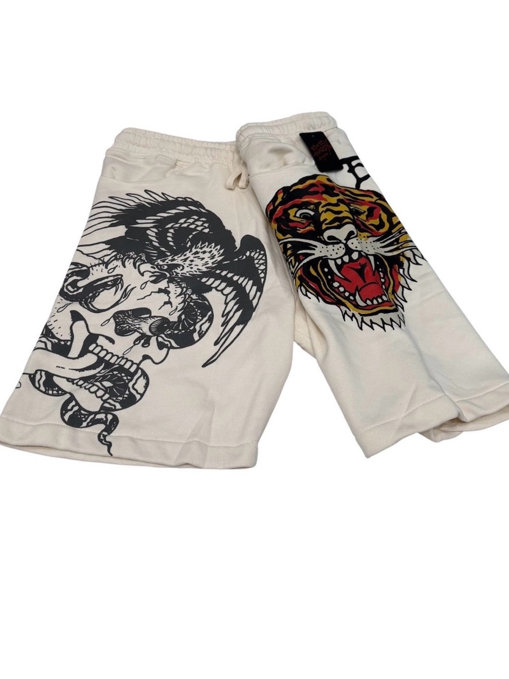 Ed Hardy Men's Tiger Eagle Print Sweat Shorts Ivory Color Size XL NWT